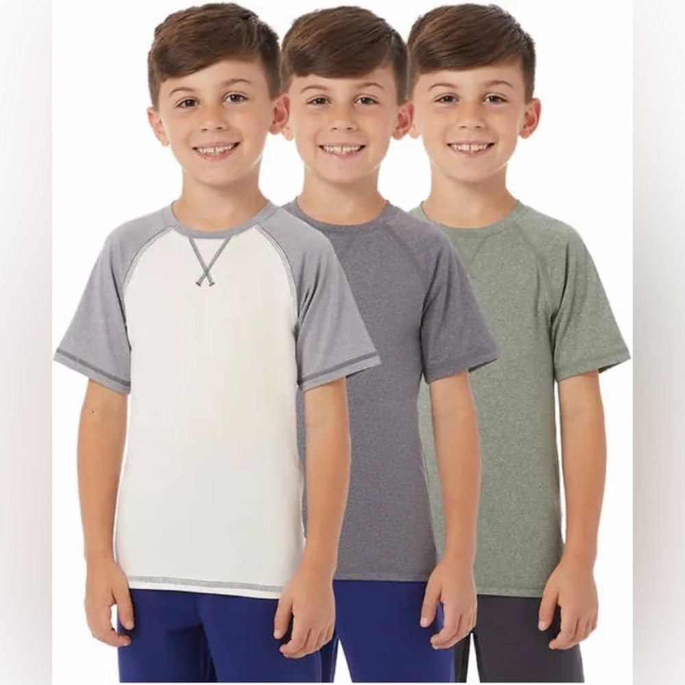 32 Degrees Cool Youth 3-Pack Active TEE SHIRT(GREY GREEN  M 10/12)NWT